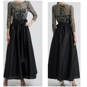 Pissaro Nights Embellished Illusion Beaded Bodice A-Line Gown Dress Black Size 6